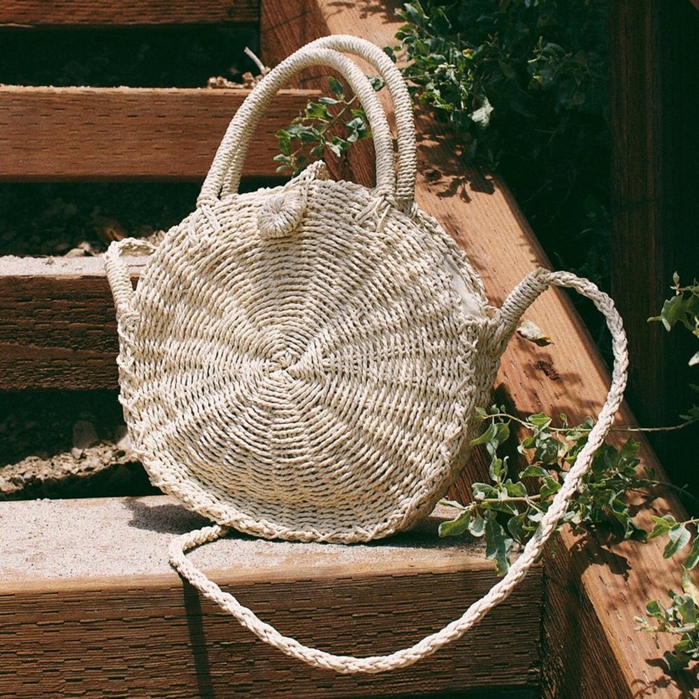 Round Straw Bag with Crossbody Strap